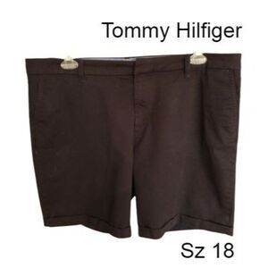 Tommy Hilfiger Womens Plus Chino Shorts 18 Black Hollywood 9"High Rise Preppy